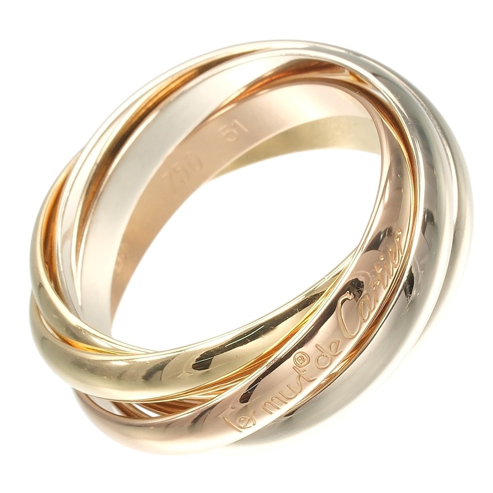 Cartier Trinity 5-band ring, size 10.5, 2.8mm band, 18K gold (YG, PG, WG), ap...
